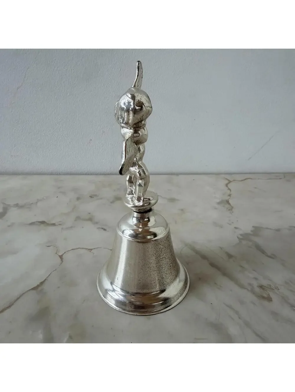 Vintage Silver Bell Cherub Figurine Playing Flute